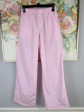 Skims Pink Cotton Poplin Lounge Pants Wide Leg XXS Elastic Waist